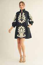 Load image into Gallery viewer, Jodifl Baroque Floral Applique Shift Dress in Black ON ORDER
