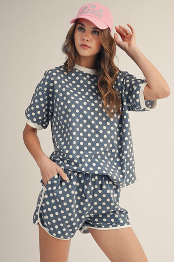 LovLov Daydream In Polka Dots Set in Denim Blue