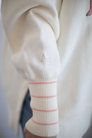 August Bleu Valentine's Day Pink and Red Checkered Bow Sweatshirt in Belgian Cream