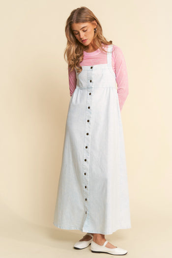 J.nna Mineral Washed Denim Button Down Front Maxi Dress in Ice Blue Denim S J.nna Mineral Washed Denim Button Down Front Maxi Dress in Ice Blue Denim S