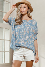 Load image into Gallery viewer, Oddi Floral Print Boat Neck Top in Spring Blue
