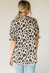 Jodifl Leopard Print V-Neck Bubble Sleeve Top in Ivory Top Jodifl   