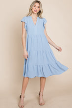 Load image into Gallery viewer, Roly Poly Solid Color Tiered Midi Dress in Blue Dress Rolypoly   
