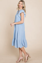 Load image into Gallery viewer, Roly Poly Solid Color Tiered Midi Dress in Blue Dress Rolypoly   
