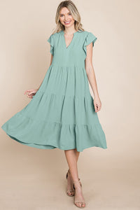 Roly Poly Solid Color Tiered Midi Dress in Sage Dress Rolypoly   