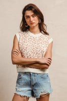 BiBi Lightweight Knit Leopard Print Sleeveless Sweater Top in Ivory/Tan