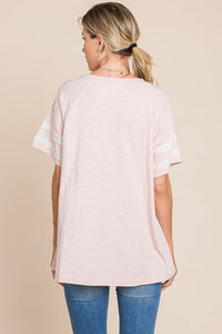 Cotton Bleu Slub Color Block Front Detail Top in Rose Shirts & Tops cotton bleu   