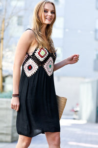 Mazik Hand-made Multi Color Crochet Detailed Dress in Black Dress Mazik   