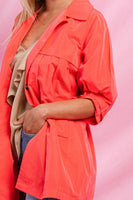 Oddi High Empire Waist Trench Jacket in Coral Pink