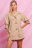 Oddi High Empire Waist Trench Jacket in Light Taupe