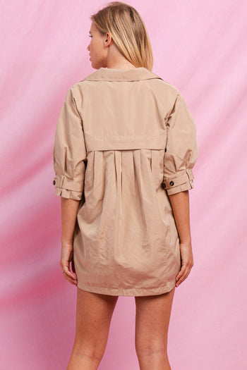 Oddi High Empire Waist Trench Jacket in Light Taupe