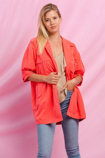 Oddi High Empire Waist Trench Jacket in Coral Pink
