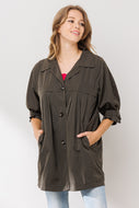 Oddi High Empire Waist Trench Jacket in Olive