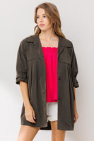 Oddi High Empire Waist Trench Jacket in Olive