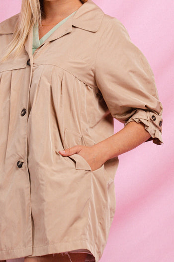 Oddi High Empire Waist Trench Jacket in Light Taupe