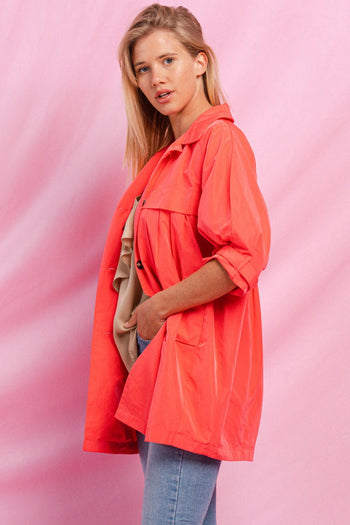 Oddi High Empire Waist Trench Jacket in Coral Pink