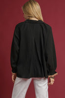 Umgee Textured Top with Contrasting Trim in Black
