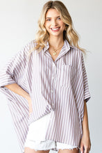 Load image into Gallery viewer, First Love Striped Collar Button Down Oversized Shirt in Taupe Top First Love   
