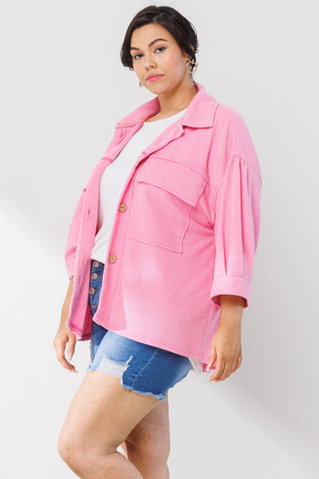 Oddi Mineral Washed Waffle Knit Jacket in Washed Pink
