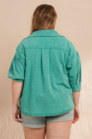 Oddi Mineral Washed Waffle Knit Jacket in Washed Jade