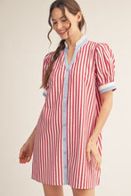 Load image into Gallery viewer, Jodifl Striped Button Front Puff Sleeve Dress in Red ON ORDER
