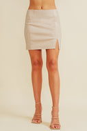 Cloud Ten Rhinestone Studded Mini Skirt in Cream