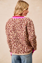 Load image into Gallery viewer, BiBi Leopard Print Knit Sweater with Contrasting Striped Ruffles in Leopard
