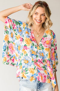 First Love Floral Print Button Down Top in Multi