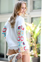 Load image into Gallery viewer, Mazik Hand-made Colorful Crochet Sleeve Distressed Top in Off White  Mazik   
