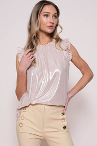 Hailey & Co Shiny Metallic Crinkle Fabric Top in Blush
