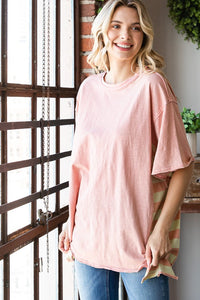 Oli & Hali Oversized Boxy Top with Stripe Details in Pink Multi Shirts & Tops Oli & Hali   