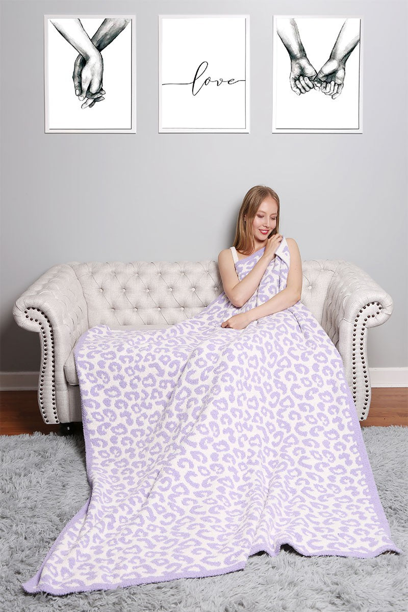 Leopard Print Luxury Soft Throw Blanket in Lavender Blanket Queens Designs   