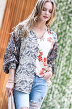 Load image into Gallery viewer, Mazik Contrast Colored Floral Print Button Down Top in Latte Mix Top Mazik   
