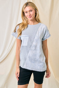 Doe and Rae Contrasting Denim and Cotton Top in Light Denim