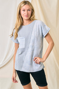 Doe and Rae Contrasting Denim and Cotton Top in Light Denim