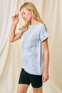 Doe and Rae Contrasting Denim and Cotton Top in Light Denim