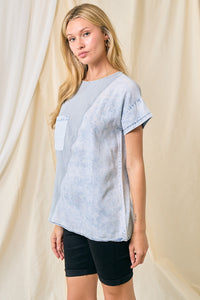 Doe and Rae Contrasting Denim and Cotton Top in Light Denim