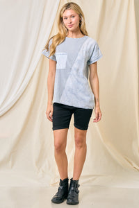 Doe and Rae Contrasting Denim and Cotton Top in Light Denim