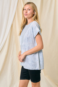 Doe and Rae Contrasting Denim and Cotton Top in Light Denim