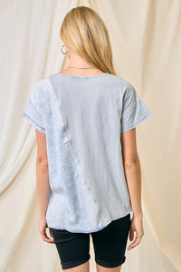 Doe and Rae Contrasting Denim and Cotton Top in Light Denim