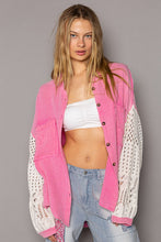 Load image into Gallery viewer, POL Oversized Gauze Top with Open Knit Sweater Sleeves in Bubblegum Pink Shirts &amp; Tops POL Clothing   
