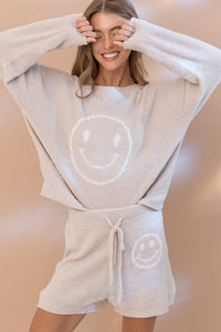 Blue B Smiley Face Top and Short Set in Beige Set Blue B   