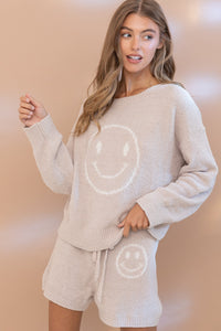 Blue B Smiley Face Top and Short Set in Beige Set Blue B   