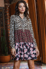 Load image into Gallery viewer, Oddi Mixed Print Tiered Dress in Taupe Brown Dress Oddi   
