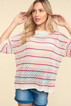 Load image into Gallery viewer, Haptics Open Knit Striped Sweater Top in Oatmeal/Red/Lavender
