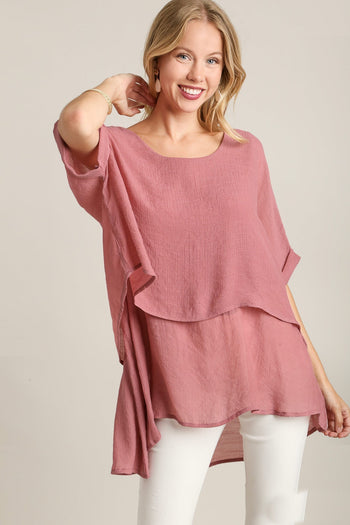 Umgee Lightweight Layered Tunic in Dusty Rose