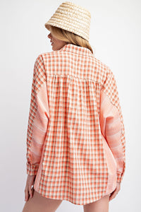Easel Plaid and Stripe Print Top in Coral Shirts & Tops Easel   