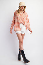 Load image into Gallery viewer, Easel Plaid and Stripe Print Top in Coral Shirts &amp; Tops Easel   
