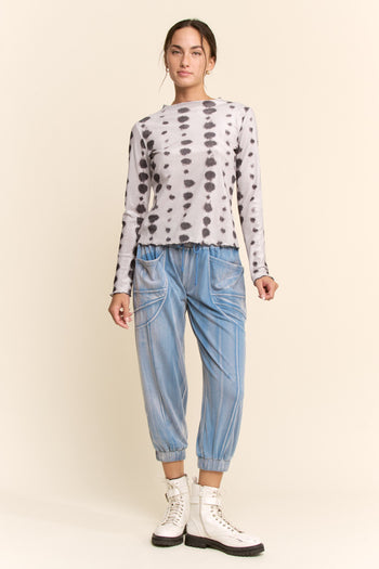 Davi & Dani Garment Washed Terry Knit Joggers in Slate Blue