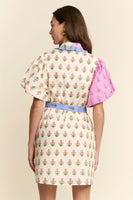 J.nna Colorblock Floral Print Mini Dress in Pink Multi